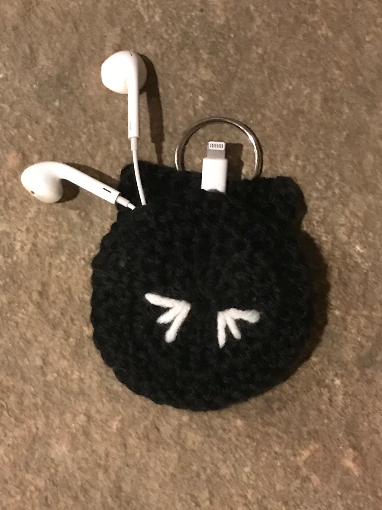 Crocheted Black Cat Coin Purse Keychain