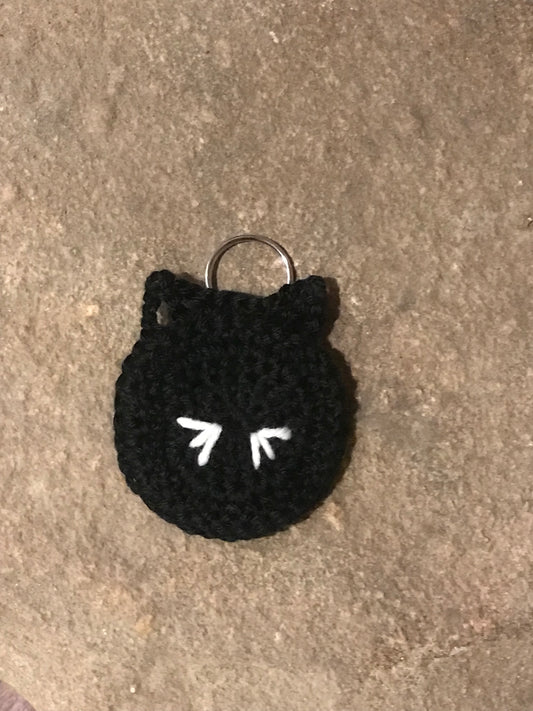 Crocheted Black Cat Coin Purse Keychain